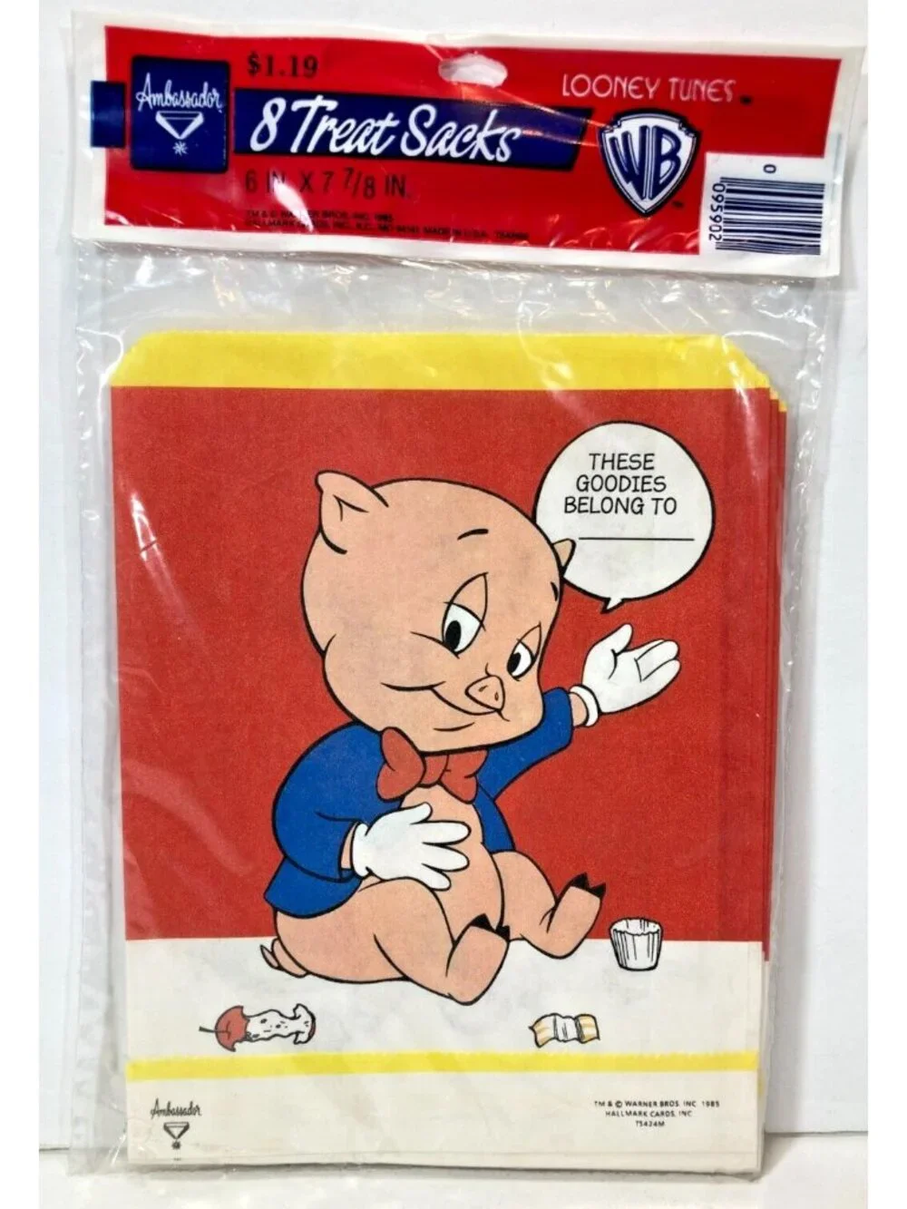 Vintage 1985 Porky Pig Looney Tunes Party Favor Goody Bags Treat Sacks Birthday